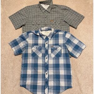 Orvis Button Down Shirt Mens Large Blue Grey Plaid Lot of 2 Short Sleeve Outdoor